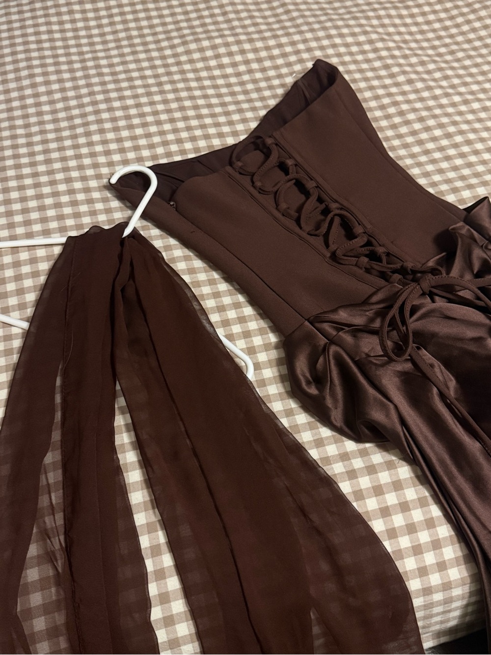 Babyboo Brown Satin Dress - with neck scarf- Women's size xs - Picture 7 of 8